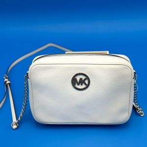 White and Silver Michael Kors Crossbody Purse